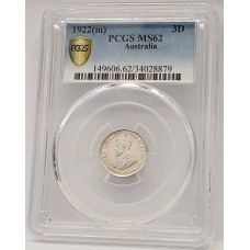AUSTRALIA 1922 . THREEPENCE . PCGS MS62